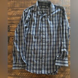 Nordstrom Men's Blue and White Plaid Button-Down Shirt